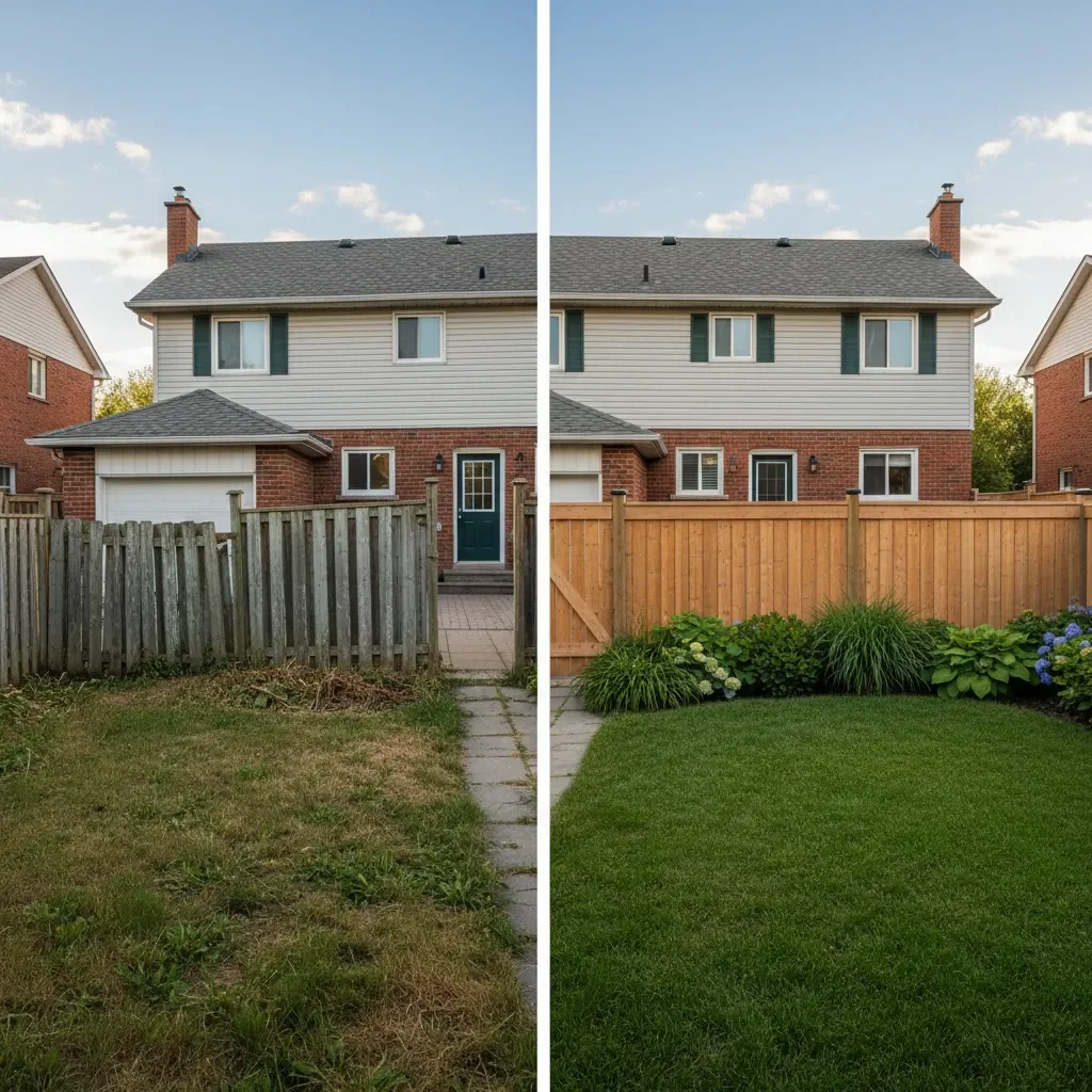 Fence contractor transformation - before and after by Signature Landscaping Oshawa in Oshawa